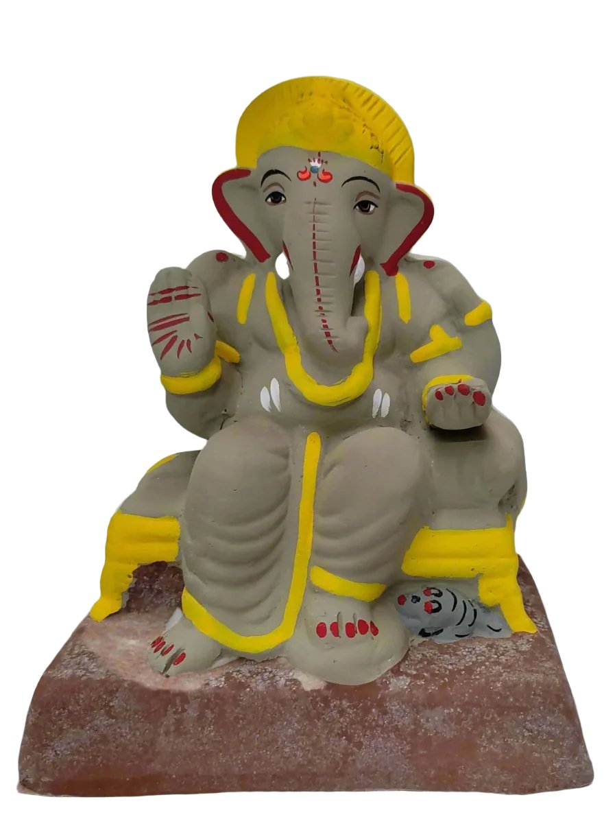 Ganesh Murti (Statue) Home Visarjan Kacchi Mitti Ganesh (Eco Friendly) 20cm (Yellow Colour) - Assorted Colour - Only Berlin same day delivery
