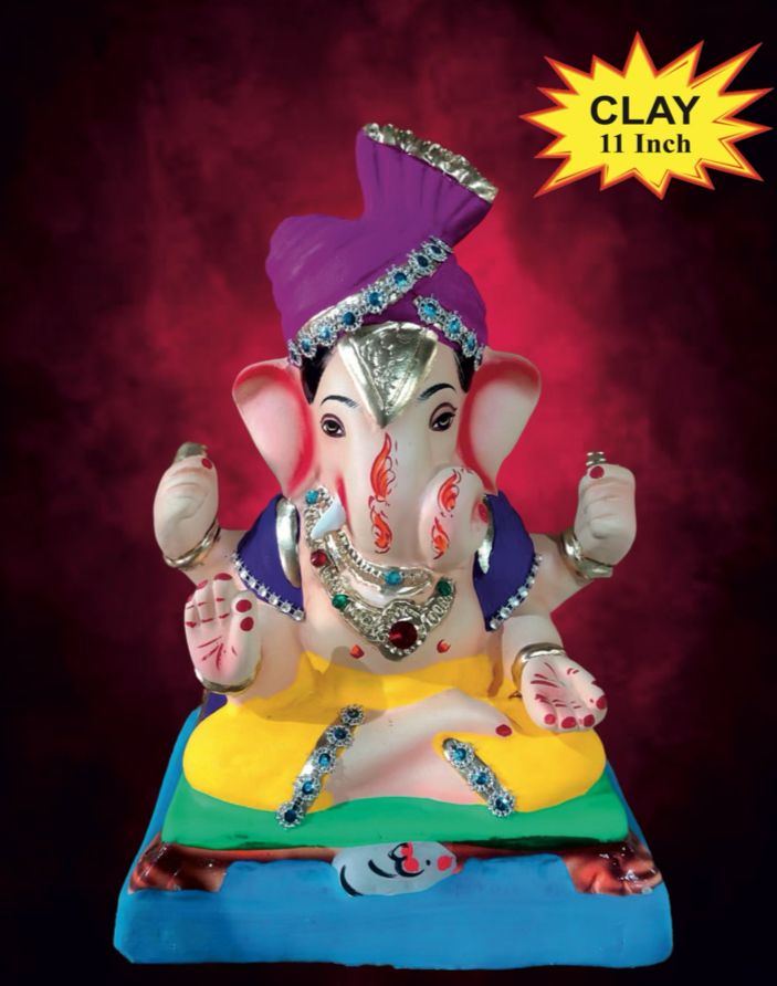 Ganesh Idol 11" Home Visarjan Kacchi Mitti (Eco Friendly - 114 (Diamond) - Assorted Colour - Only Berlin same day delivery