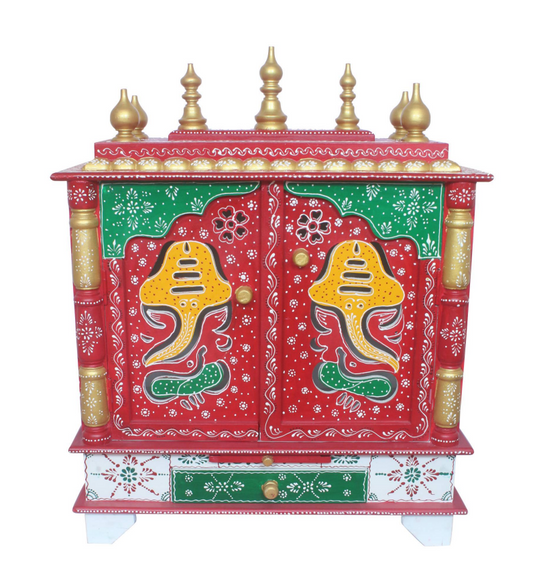 Elegant Wooden Mandir "Bhakti Bhavan" (House of Devotion) Red - Spice Village