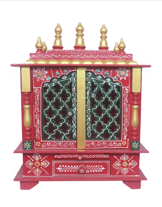 Elegant Wooden Mandir "Prarthana Mandir" (Prayer Shrine) Red - Spice Village