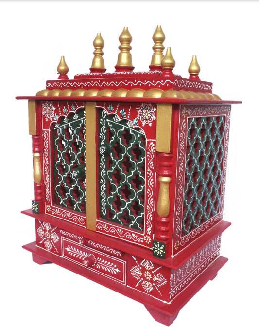 Elegant Wooden Mandir "Prarthana Mandir" (Prayer Shrine) Red - Spice Village