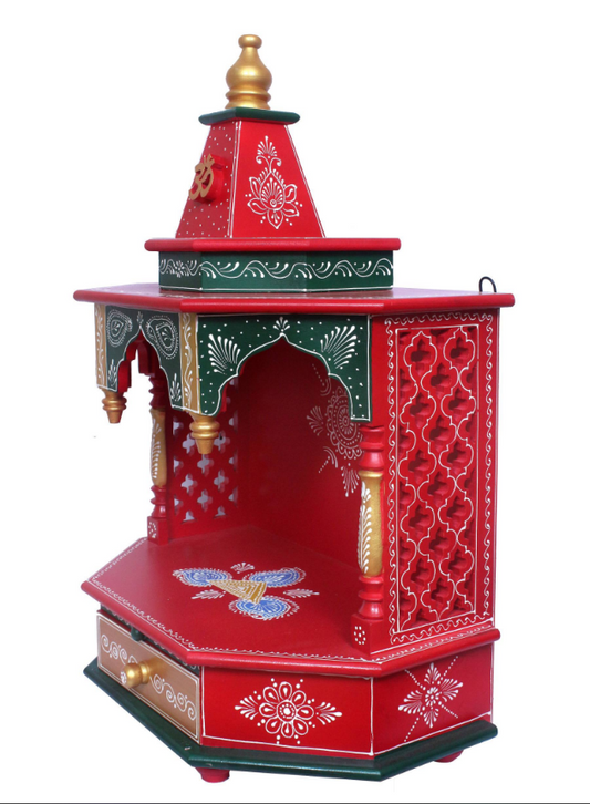 Elegant Wooden Mandir "Sri Vedic Griha" (Home of the Divine) Red - Spice Village