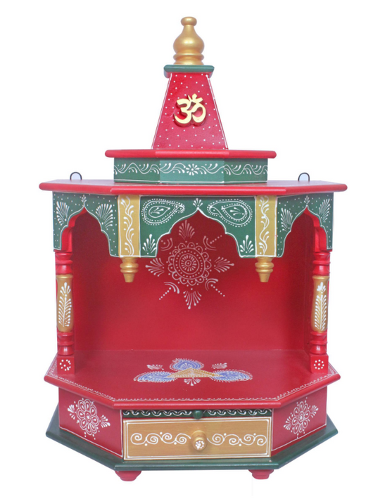 Elegant Wooden Mandir "Sri Vedic Griha" (Home of the Divine) Red - Spice Village
