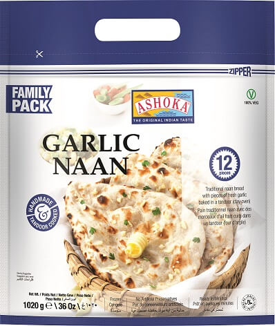 Frozen Ashoka Tandoori Garlic Naan Family Pack (12 pieces) 1020gm - Only Berlin Same Day Delivery - Spice Village