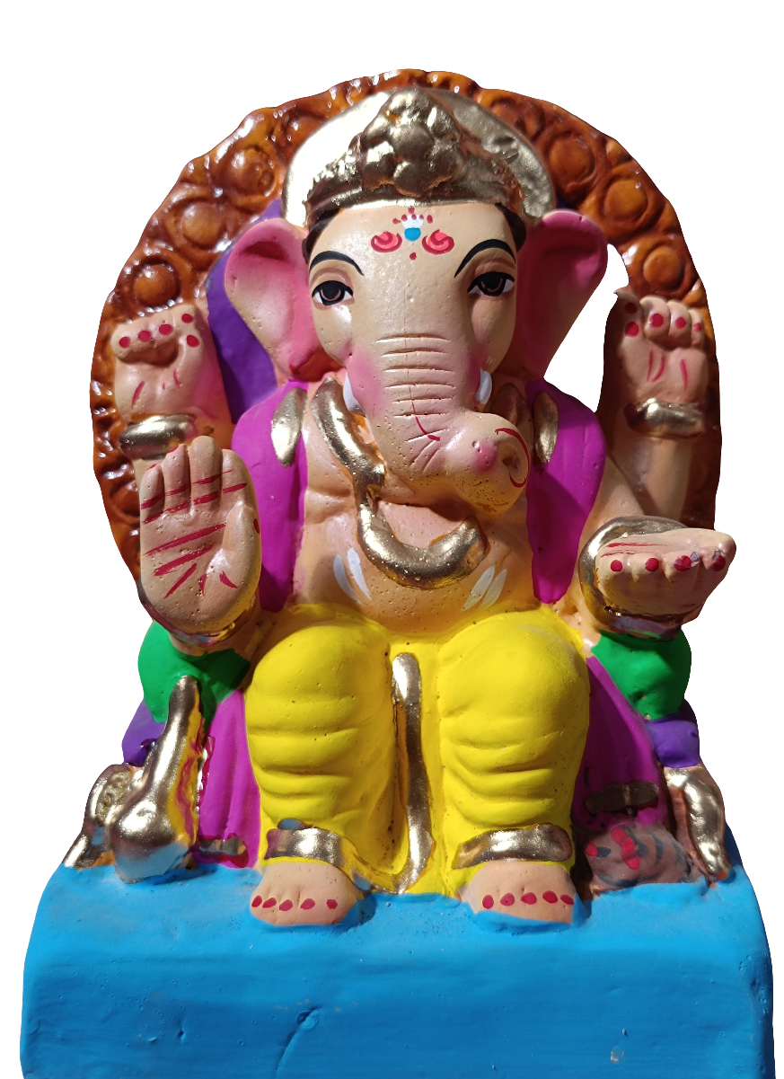 Ganesh Idol 6" Home Visarjan Kacchi Mitti Ganesh (Eco Friendly -04) (COLOURED) - Assorted Colour - Only Berlin same day delivery