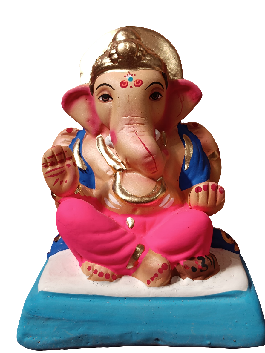 Ganesh Idol 6" Home Visarjan Kacchi Mitti Ganesh (Eco Friendly -02) (COLOURED) - Assorted Colour - Only Berlin same day delivery