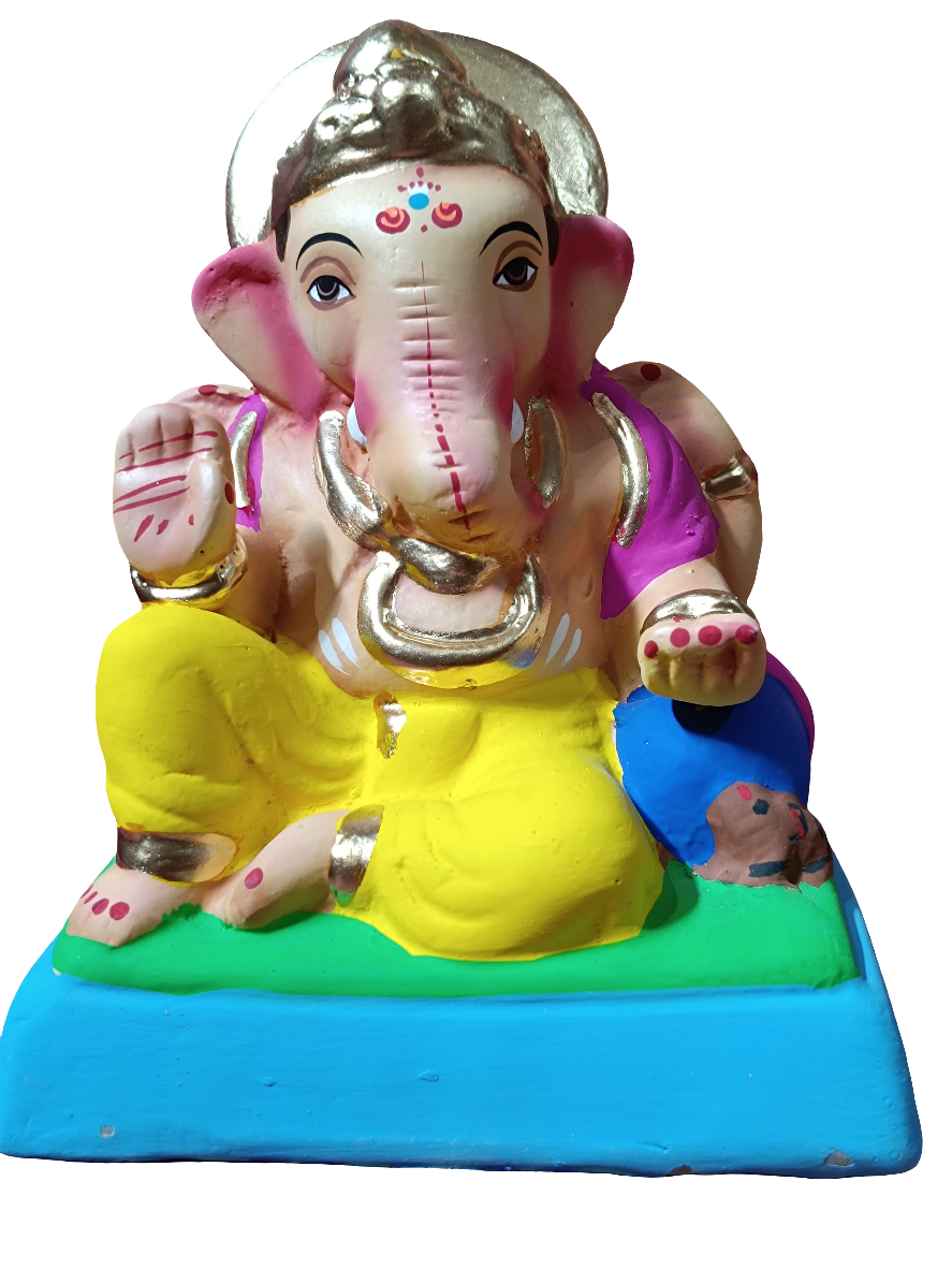 Ganesh Idol 6" Home Visarjan Kacchi Mitti Ganesh (Eco Friendly -01) (COLOURED) - Assorted Colour - Only Berlin same day delivery
