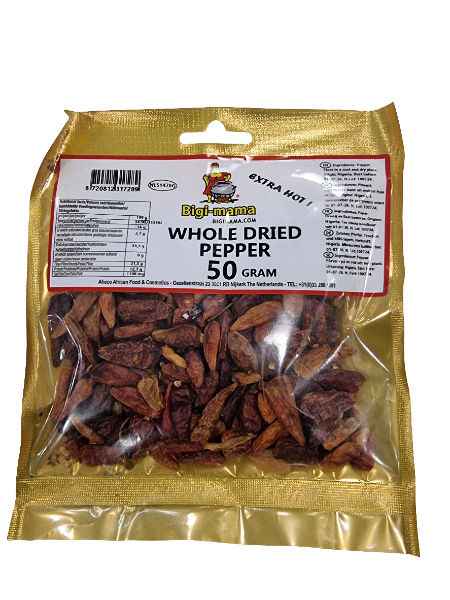 Bigi Mama Hot Pepper Whole 50gm - Spice Village