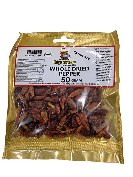 Bigi Mama Hot Pepper Whole 50gm - Spice Village