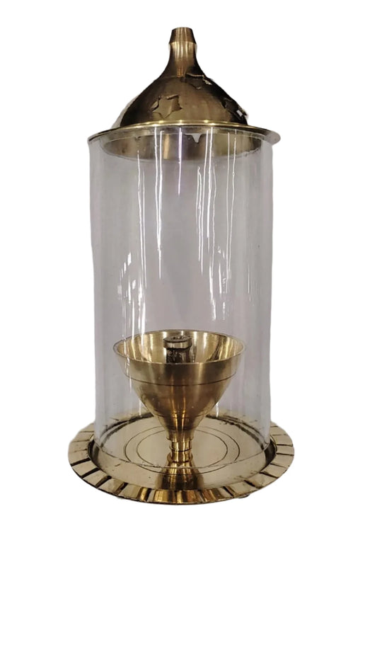 Akhand Diya with Glass Cover (Small) - Spice Village