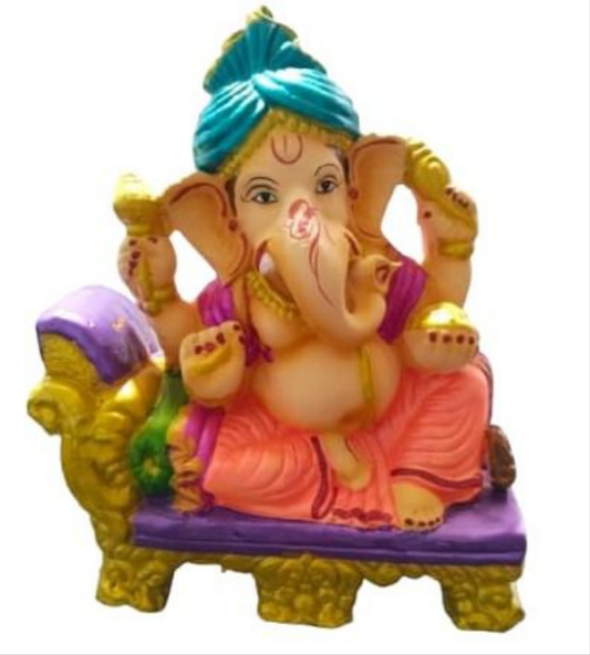 Ganesh Idol 8" Home Visarjan Kacchi Mitti Ganesh (Eco Friendly -54) (COLOURED) - Only Berlin same day delivery - Spice Village
