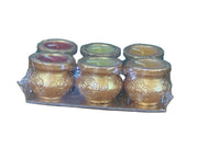 Premium Golden Fancy Matki Diya with Wax and Cotton Wick (Pack of 6) - Spice Village