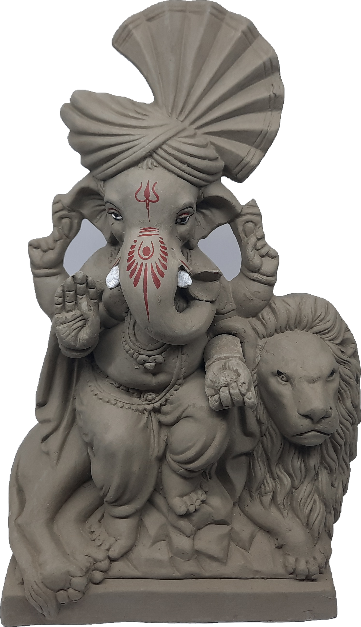 Ganesh Murti (Statue) Home Visarjan Kacchi Mitti Sihmhastha Ganesh 20cm