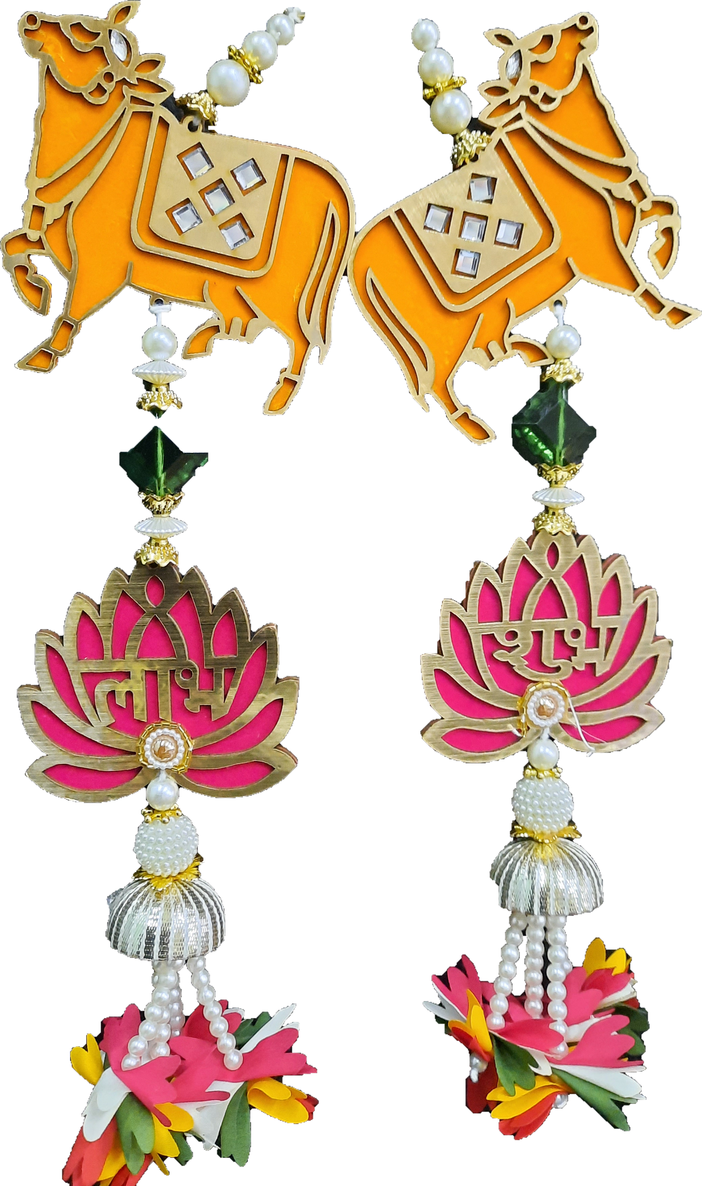 Set of 2 Nandi and Lotus Shubh Labh Hanging Toran