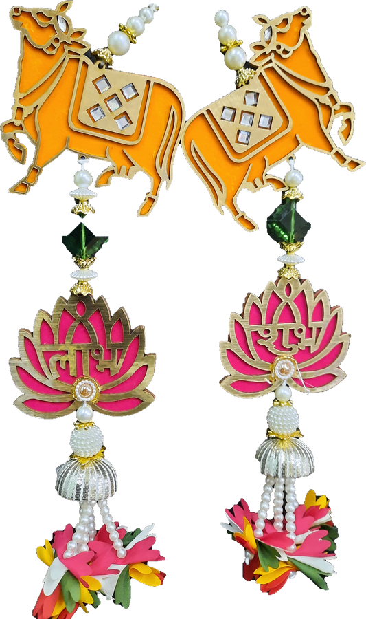Set of 2 Nandi and Lotus Shubh Labh Hanging Toran