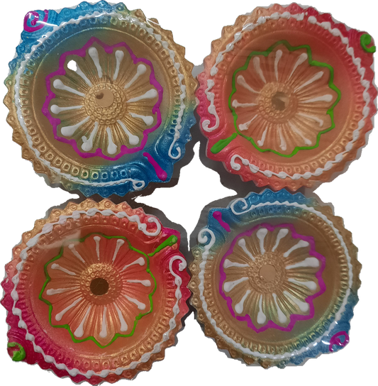 Premium Fancy Colorful Diya (Pack of 4)