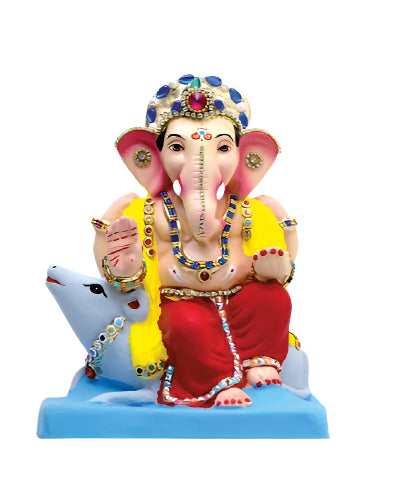 Ganesh Idol 8" Home Visarjan Kacchi Mitti (Eco Friendly - 44 (Diamond) - Assorted Colour - Only Berlin same day delivery