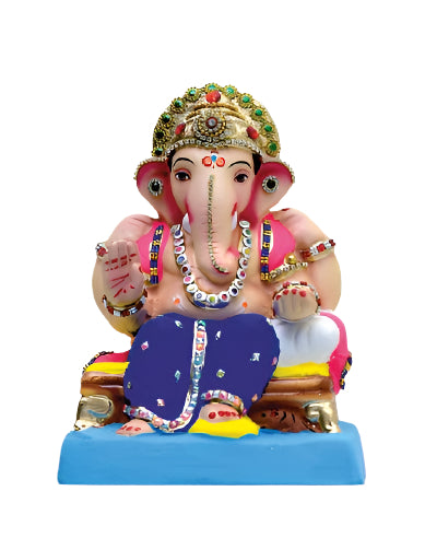 Ganesh Idol 8" Home Visarjan Kacchi Mitti (Eco Friendly - 50 (Diamond) - Assorted Colour - Only Berlin same day delivery