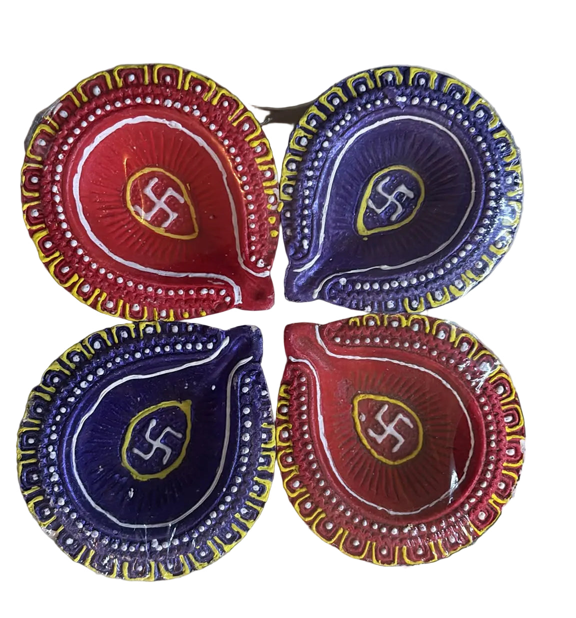 Premium Fancy Diya Set – Colourful Floral Design (Set of 4)
