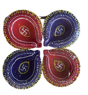 Premium Fancy Diya Set – Colourful Floral Design (Set of 4)