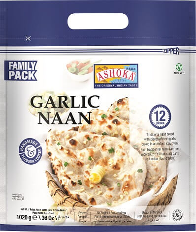 Frozen Ashoka Tandoori Garlic Naan Family Pack (12 pieces) 1020gm - Only Berlin Same Day Delivery