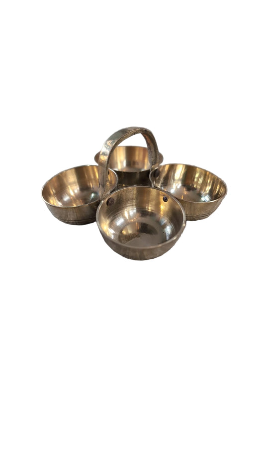 Brass Puja Chowmukh/Chopala Bowl Stand For Haldi, Kumkum, Rice, Elaichi, Mishri, Roli(3 Inch)