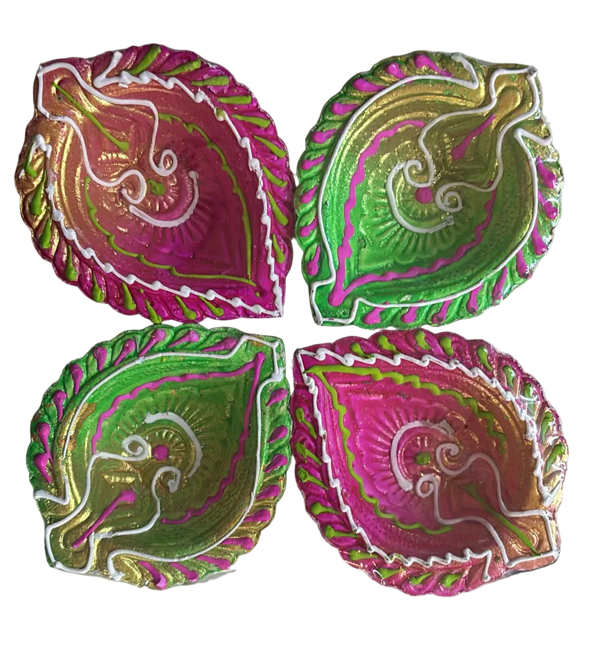 Premium Fancy Diya Set – Colourful Floral Design (Set of 4)