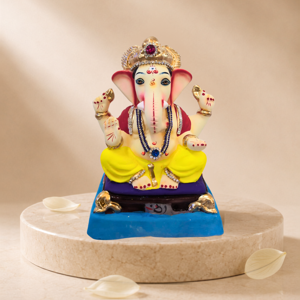 Ganesh Idol 10"  Home Visarjan Kacchi Mitti Eco Friendly(Diamond) Design 4 - Only Berlin same day delivery