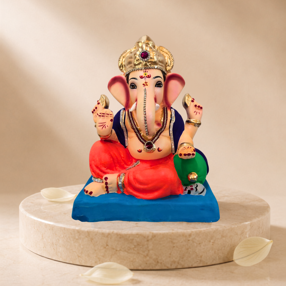 Ganesh Idol 12"  Home Visarjan Kacchi Mitti Eco Friendly(Diamond) Design 2 - Only Berlin same day delivery