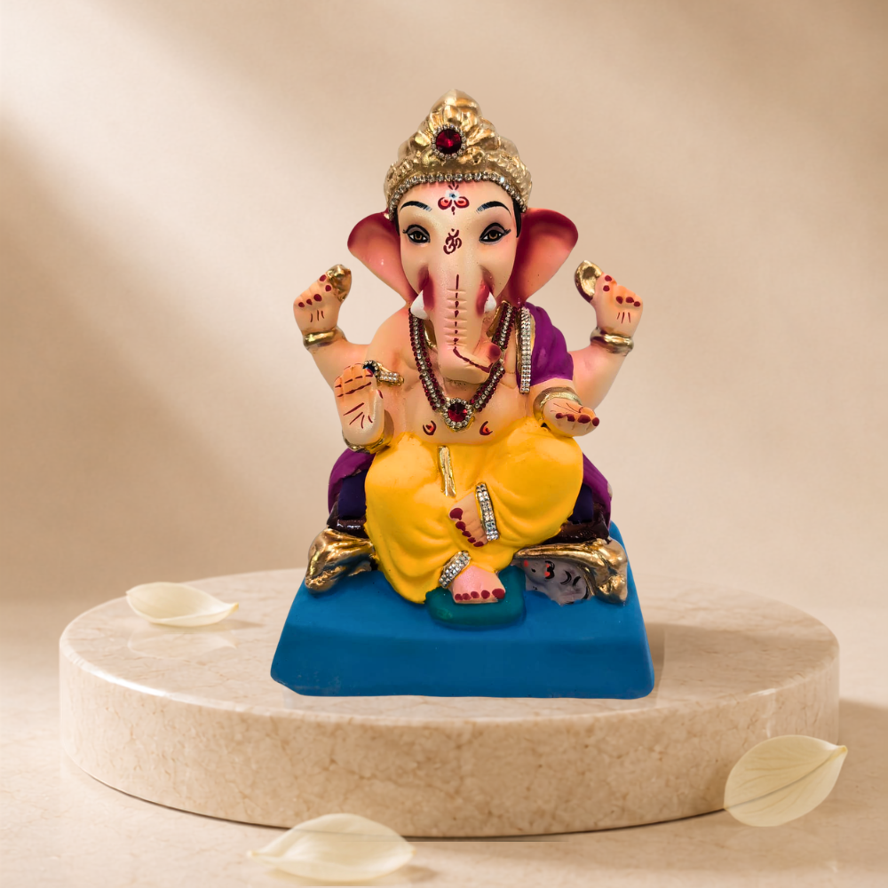 Ganesh Idol 10"  Home Visarjan Kacchi Mitti Eco Friendly(Diamond) Design 2 - Only Berlin same day delivery