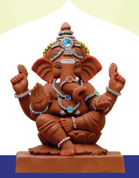 Ganesh Idol 15"  Home Visarjan Kacchi Mitti (Eco Friendly - 151 (Diamond) - Assorted Colour - Only Berlin same day delivery