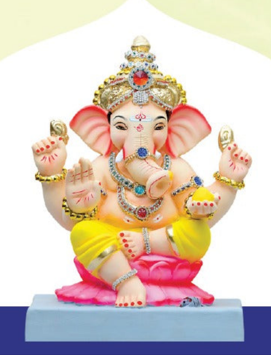 Ganesh Idol 15"  Home Visarjan Kacchi Mitti (Eco Friendly - 146 (Diamond) - Assorted Colour - Only Berlin same day delivery