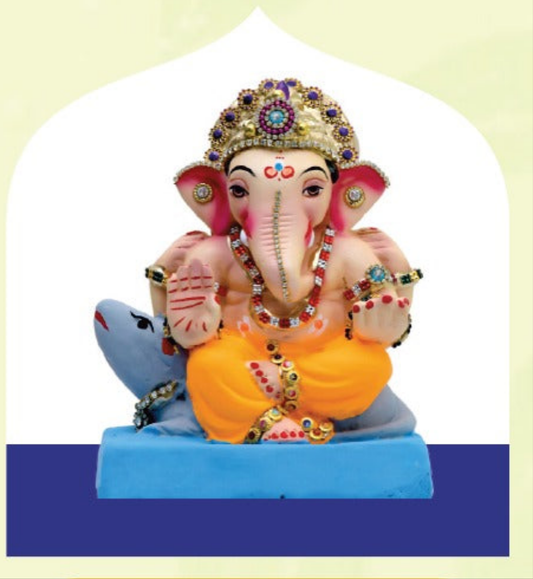 Ganesh Idol 6"  Home Visarjan Kacchi Mitti Ganesh (Eco Friendly -21) (Diamond) - Assorted Colour - Only Berlin same day delivery
