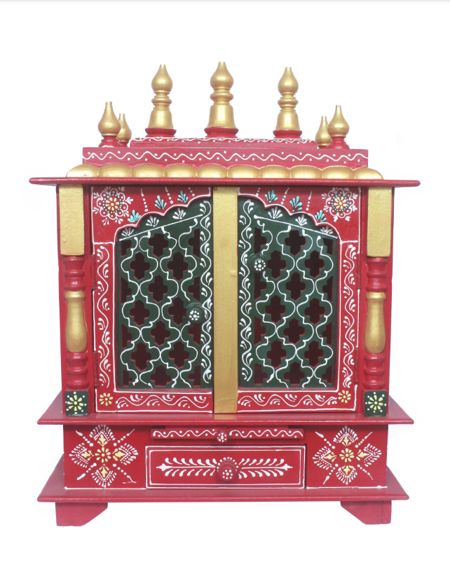 Elegant Wooden Mandir "Prarthana Mandir" (Prayer Shrine) Red
