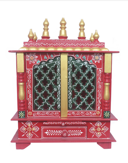 Elegant Wooden Mandir "Prarthana Mandir" (Prayer Shrine) Red