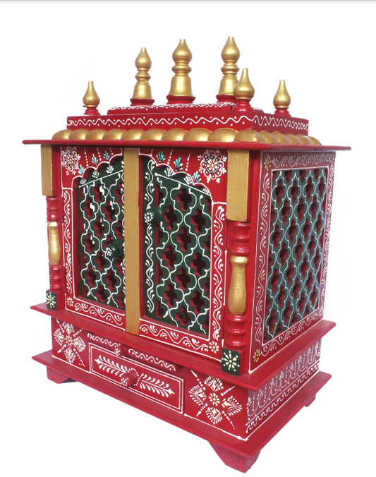 Elegant Wooden Mandir "Prarthana Mandir" (Prayer Shrine) Red