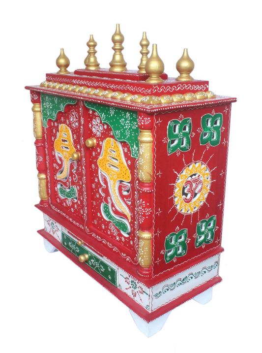 Elegant Wooden Mandir "Bhakti Bhavan" (House of Devotion) Red