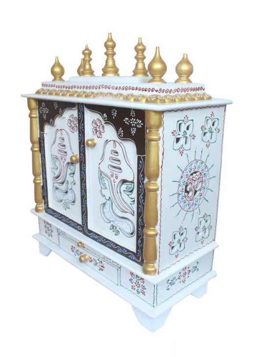 Elegant Wooden Mandir "Bhakti Bhavan" (House of Devotion) White