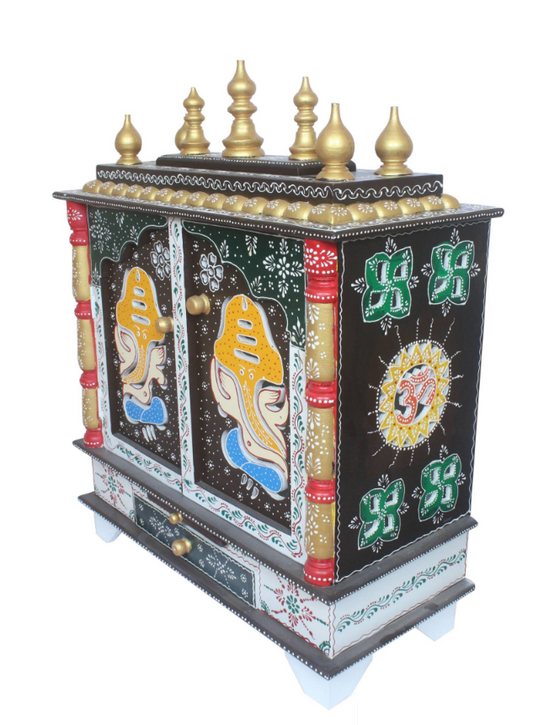 Elegant Wooden Mandir "Bhakti Bhavan" (House of Devotion) Blue