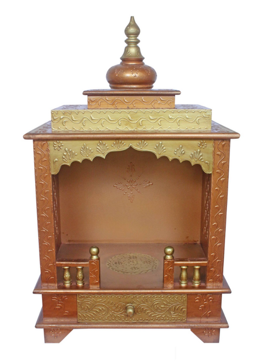 Elegant Wooden Mandir "Dharma Sanskriti" (Culture of Righteousness) Copper