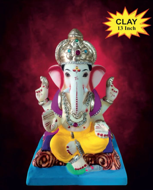Ganesh Idol 13"  Home Visarjan Kacchi Mitti (Eco Friendly - 132 (Diamond) - Assorted Colour - Only Berlin same day delivery