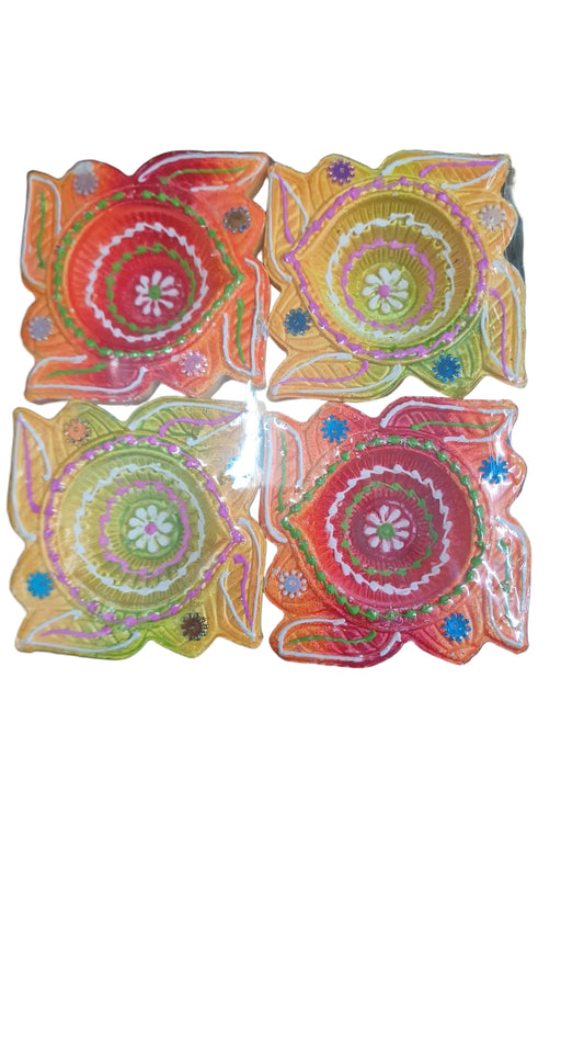 Premium Fancy Colorful Diya - Set of 4