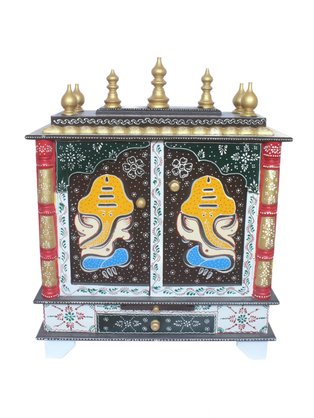 Elegant Wooden Mandir "Bhakti Bhavan" (House of Devotion) Blue - Spice Village