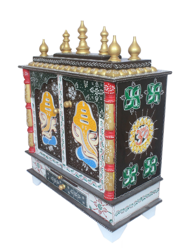 Elegant Wooden Mandir "Bhakti Bhavan" (House of Devotion) Blue - Spice Village
