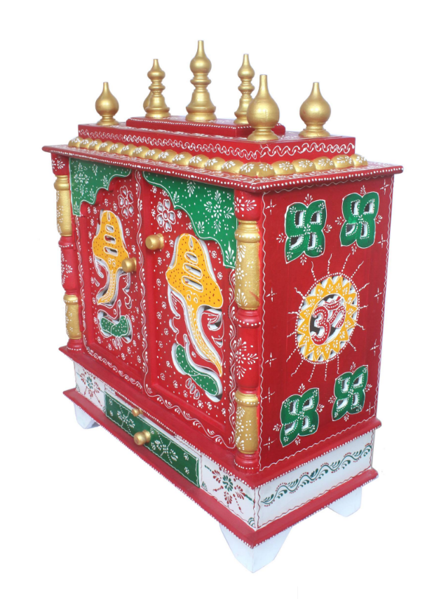 Elegant Wooden Mandir "Bhakti Bhavan" (House of Devotion) Red - Spice Village