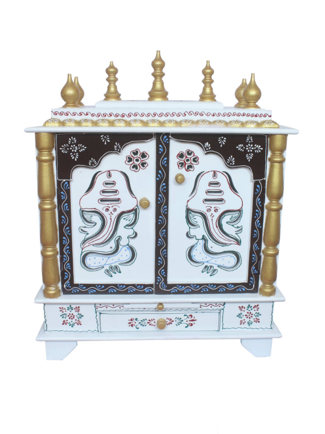 Elegant Wooden Mandir "Bhakti Bhavan" (House of Devotion) White - Spice Village