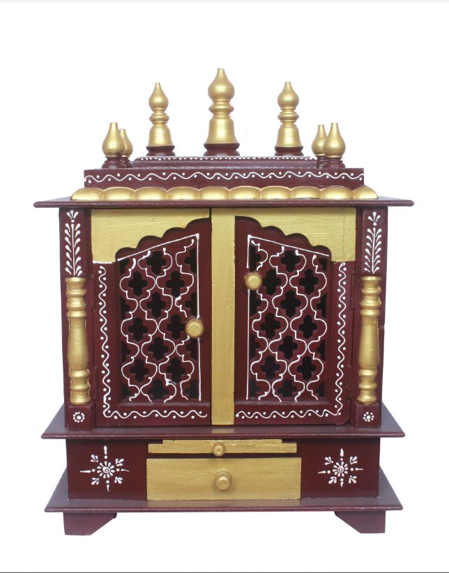 Elegant Wooden Mandir "Prarthana Mandir" (Prayer Shrine) Brown - Spice Village