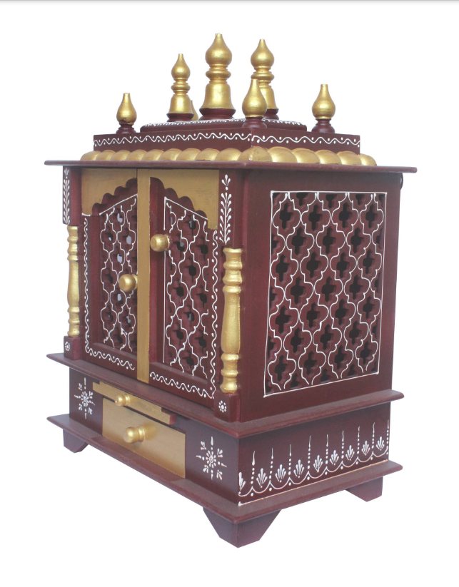 Elegant Wooden Mandir "Prarthana Mandir" (Prayer Shrine) Brown - Spice Village