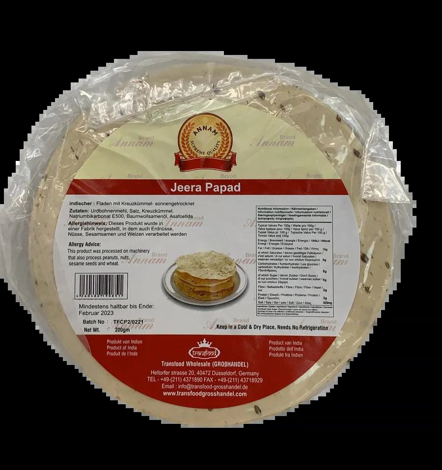 Annam Jeera Papad 200gm - Spice Village