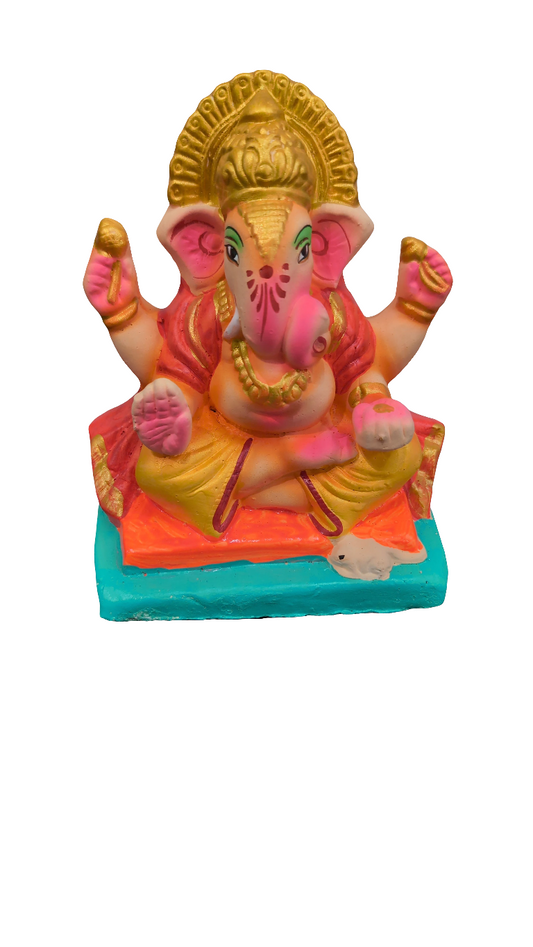 Ganesh Idol 6"  Home Visarjan Kacchi Mitti Ganesh (Eco Friendly -53) (COLOURED) - Only Berlin same day delivery